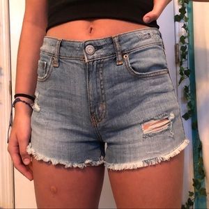 High Waisted Shorty Light Wash Jean Shorts